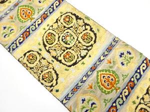 アンティーク　横段に草花模様織り出し袋帯（着用可）